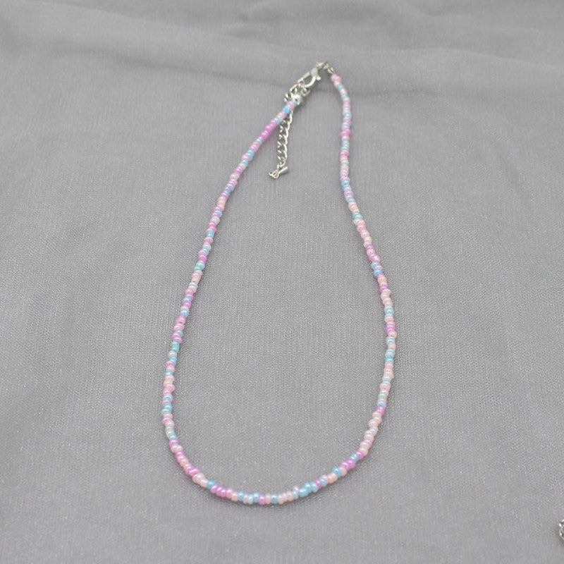 South Korea Vintage Color Beaded Bead Necklace Girly Style Bohemian Necklace Clavicle Chain Wholesale