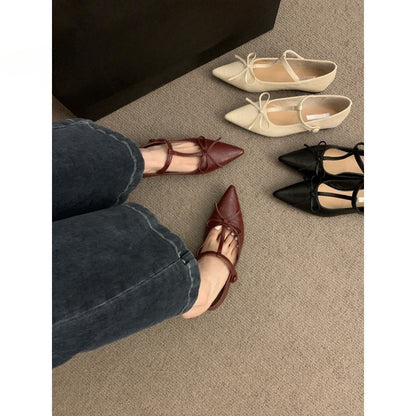 2025  Xiaoxiangfeng pointed red shoes women's new popular popular flat-bottomed small leather shoes spring and autumn Mary Jane single shoes