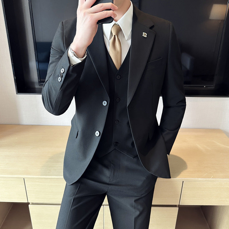 LOVECCR   Lightly Mature Simple Men's Suit Set Men's Business Formal Wear Casual Small Suit Korean Style Slim-Fit Commute Formal Dress Men