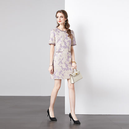 Temperament socialite short-sleeved women's a-word skirt fashionable and thin jacquard dress high-end summer  new