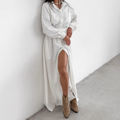2025 Autumn and winter new temperament  lapel shirt skirt slim dress popular fashion New wholesale women's long dress