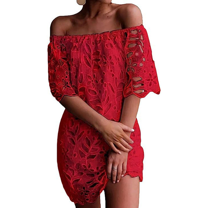 2025 New spring and summer new 2025 lace lace medium sleeve commuter dress tube top fashion short skirt