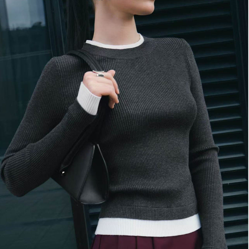 New autumn and winter new bottoming knitted sweater women's threaded long-sleeved top slim and thin sweater women's wholesale