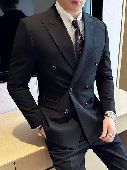 LOVECCR  British Style Double Breasted Suit Men's Suits Business Casual Formal Wear Groom Wedding Suit Suit Three-Piece Set