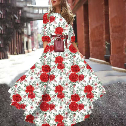 2025 spring and autumn  new New  dress printed pendulum temperament chiffon floral slim dress