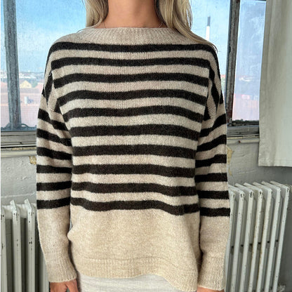 New spring new knitted sweater women's high-end casual loose lazy style women's striped sweater women