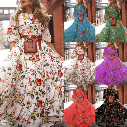 2025 spring and autumn  new New  dress printed pendulum temperament chiffon floral slim dress