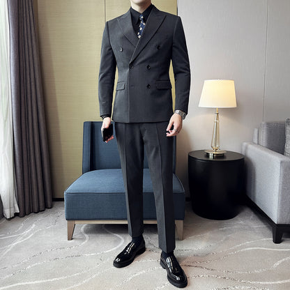 LOVECCR  British Style Double Breasted Suit Men's Suits Business Casual Formal Wear Groom Wedding Suit Suit Three-Piece Set