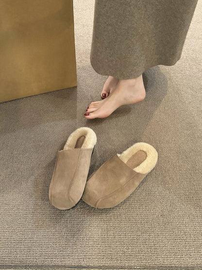2025  Thick-soled Birkenstocks, women's autumn and winter velvet cotton shoes, Mori retro Muller shoes, one pedal, bag head drag