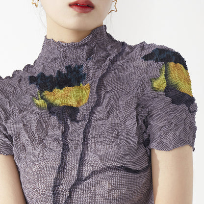 2025 Shenzhen Nanyou high-end women's clothing hot-selling Sanzhai short-sleeved T-shirt women's summer lotus flower scratching Sanzhai pullover tide