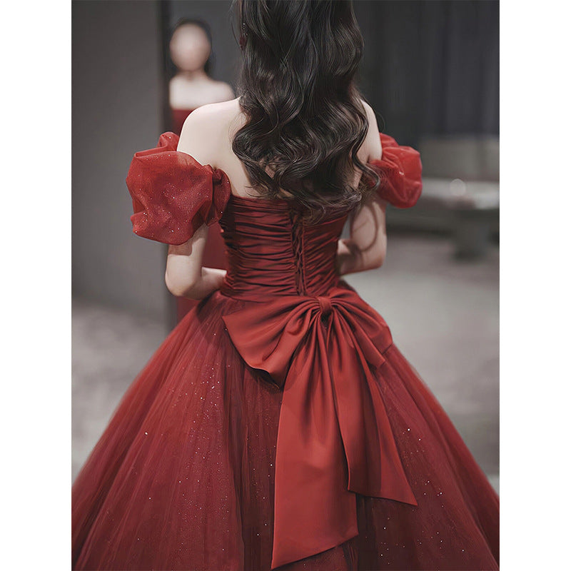 LOVECCR [Peony] Toast Dress Bride on the Run Princess Wine Red High-Grade off-Shoulder Marriage Engagement Niche Dress