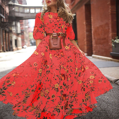 2025 spring and autumn  new New  dress printed pendulum temperament chiffon floral slim dress