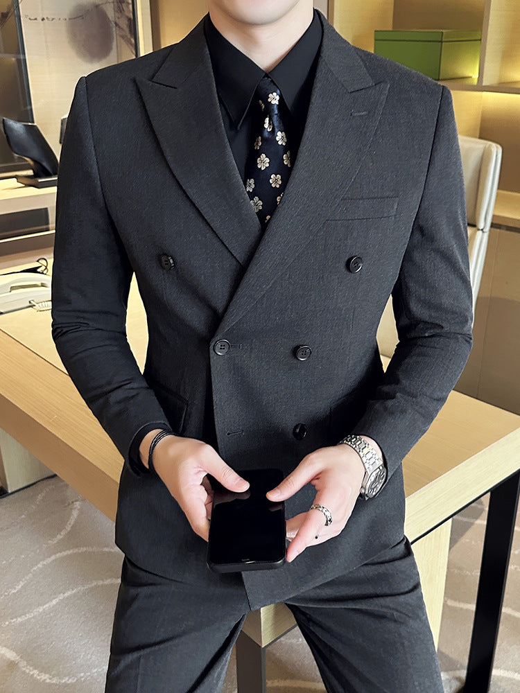 LOVECCR  British Style Double Breasted Suit Men's Suits Business Casual Formal Wear Groom Wedding Suit Suit Three-Piece Set