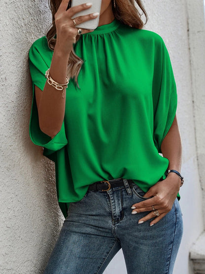 2025 Popular, ,  New women's clothing summer new casual fashion printed split-ended bat sleeve top women