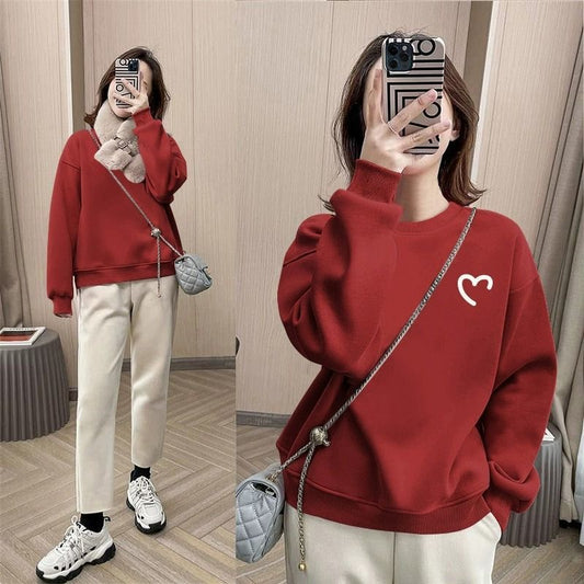 spring and autumn new Korean version of burgundy thin sweater women's pullover round neck printing loose long-sleeved top and clothing