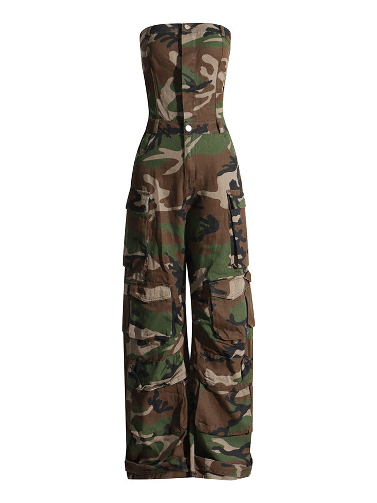 2025 new fashion spray color camouflage tube top integrated overalls  sexy babes jumpsuit women