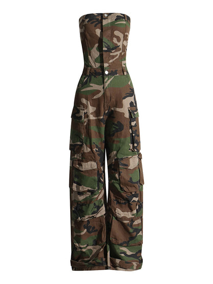 2025 new fashion spray color camouflage tube top integrated overalls  sexy babes jumpsuit women