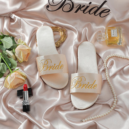Embroidered New Wedding Bridesmaid Slippers Women's Wedding Satin Red Slippers Wedding Bridal Gown Matching Shoes Women