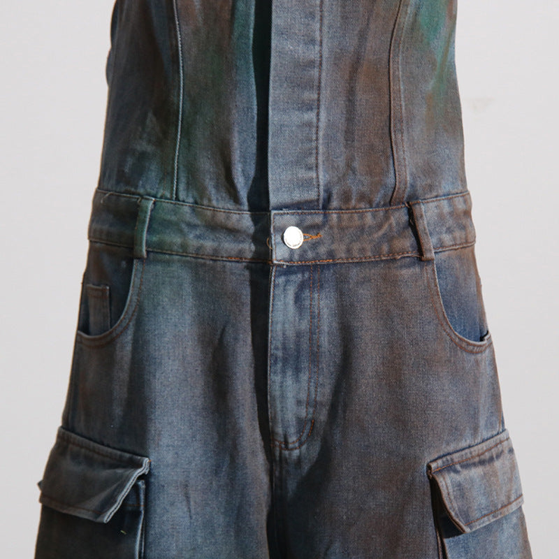 2025 new fashion spray color camouflage tube top integrated overalls  sexy babes jumpsuit women