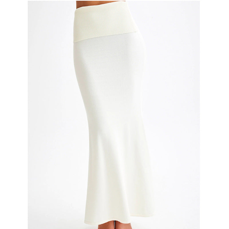 new temperament commuter high-end knitted skirt solid color long fashion waist skirt women