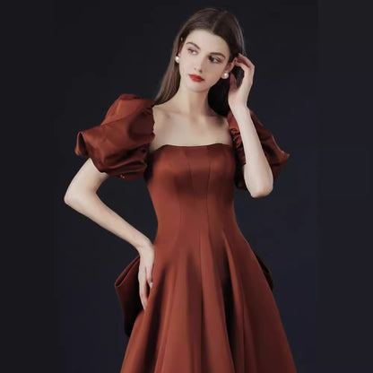 LOVERCCR  Toast Dress Bride High-Grade Double-Sided Satin Princess Red Light Luxury Engagement Back-to-Door Banquet Evening Dress Dress