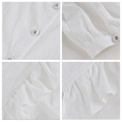 New small white ruffle edge thin pleated top high waist pleated A word short skirt two-piece set L5026
