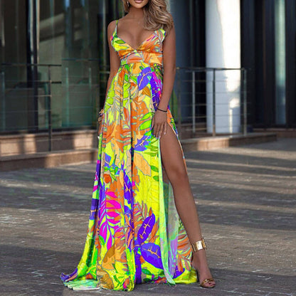 New summer new leaf four-sided elastic dress bohemian suspender off-the-shoulder tube top mopping floor dress