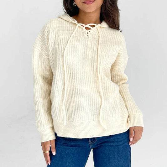 New  autumn and winter new knitted sweater women's pullover strap long sleeve hooded sweater top women