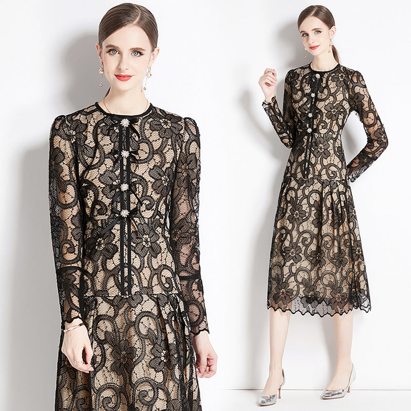 Temperament socialite dress autumn  new autumn and winter female middle-aged mother formal settings Muse Fan long skirt
