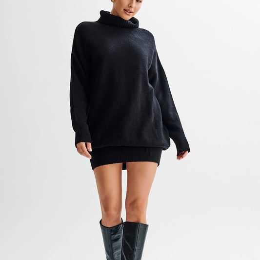 New new women's clothing turtleneck long-sleeved knitted dress hip-wrapped short skirt women