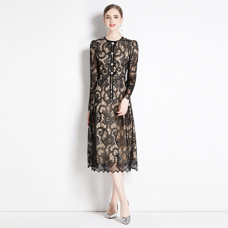Temperament socialite dress autumn  new autumn and winter female middle-aged mother formal settings Muse Fan long skirt