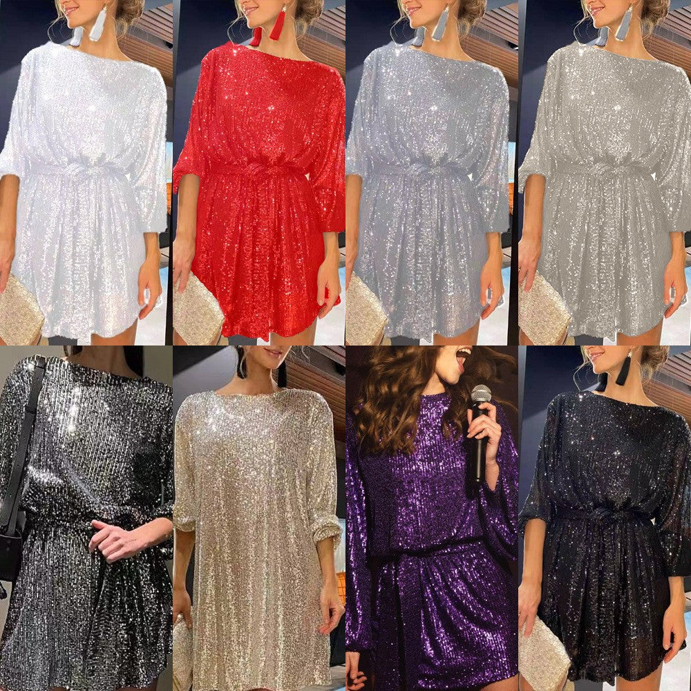 new independent station festival party fashion sequin bead color waist dress small dress dress