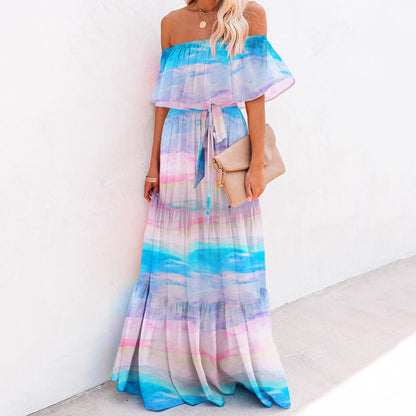 new  New women's clothing  Dunhuang chest wrapping printing gradual change color pendulum dress dress manufacturer