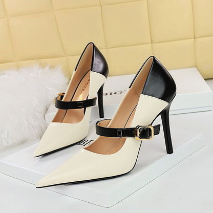 LOVECCR 2025 1198-2 retro  style high heels women's shoes thin heel super high heel light mouth pointed head color matching word with women's single shoes