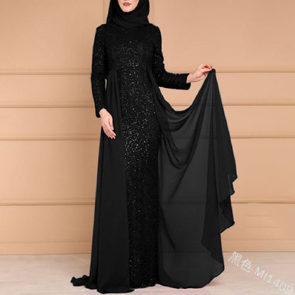 New Popularan, n, Middle Eastern  sequined skirt feminine socialite sweet slim long-sleeved dress