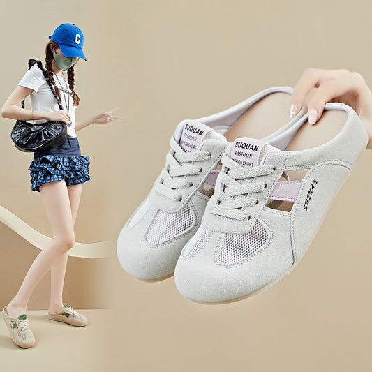 summer half tray white shoes new Korean version ins female students mesh breathable height increase casual board shoes K3907