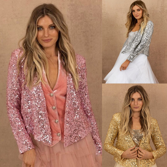 New spring new  women's clothing fashion stand-up collar sequined color matching coat short casual versatile small coat