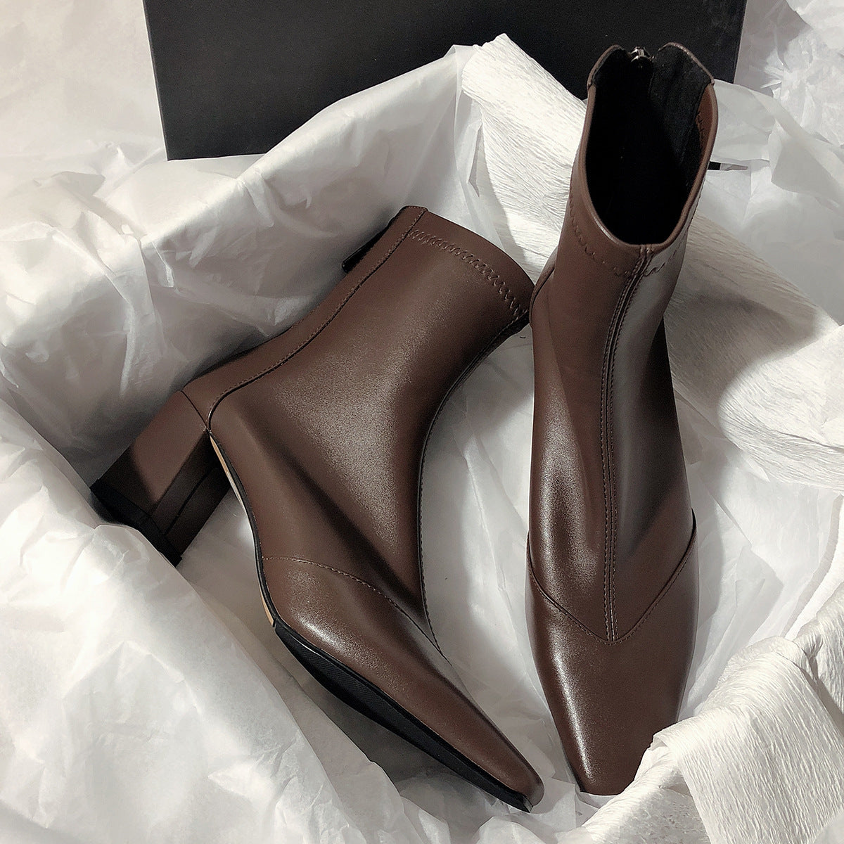 2025  popular new high-heeled temperament thin elastic boots Korean version versatile short boots simple boots