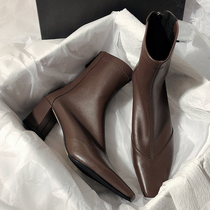 2025  popular new high-heeled temperament thin elastic boots Korean version versatile short boots simple boots