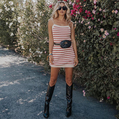 New Popular trade new suspender skirt pure desire wind sweet and spicy women's clothing  striped knitted dress women