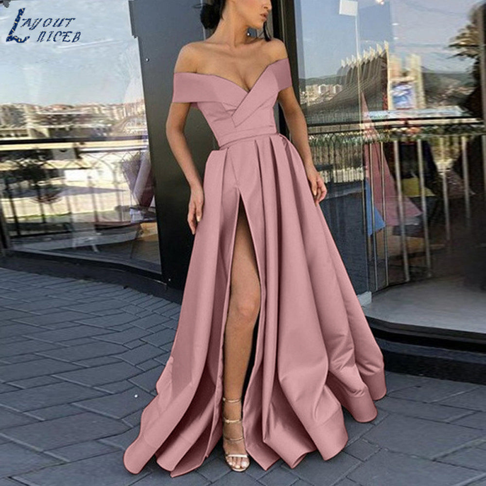 Women's dress dress  new summer dress,  New dark V-neck ebay satin multi-color dress