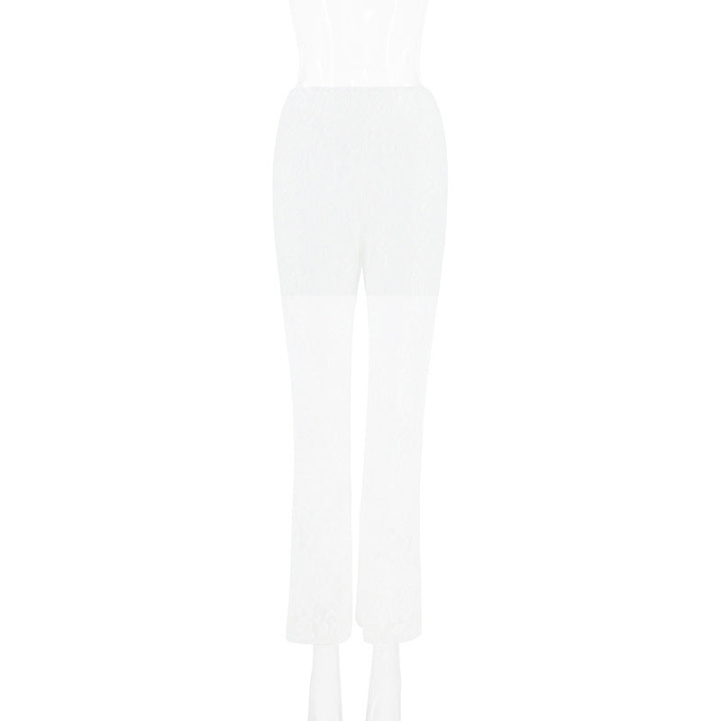 LOVECCR Spring cross-border wholesale Hot 2025 ins style sexy babes high waist splicing gauze straight trousers female hair