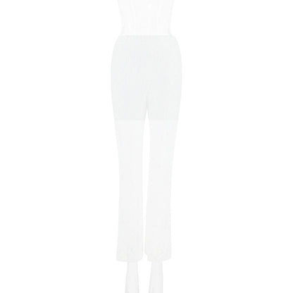 LOVECCR Spring cross-border wholesale Hot 2025 ins style sexy babes high waist splicing gauze straight trousers female hair