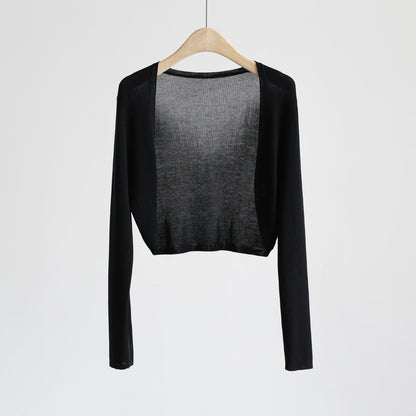 2025 summer ice silk cardigan long-sleeved buckle-free shawl ultra-thin knitted sunscreen shirt slim-fitting outer women's air-conditioning shirt collar