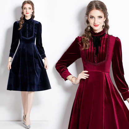 Popularan Station Velvet Dress 2025 Autumn and Winter New Temperament Celebrity Premium Textured Banquet Evening Dress Women