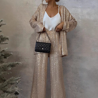 Spring 2025 new New 2025 three-color bead small suit high-waisted fashion casual pants two-piece set