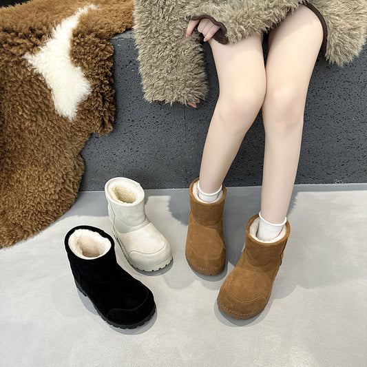 2025 catwalk ugly cute and naive big head snow boots women's popular winter thick-soled medium boots velvet warm Northeast cotton boots