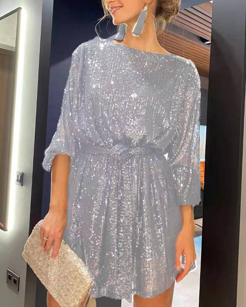 new independent station festival party fashion sequin bead color waist dress small dress dress