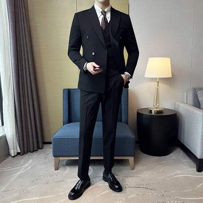 LOVECCR  British Style Double Breasted Suit Men's Suits Business Casual Formal Wear Groom Wedding Suit Suit Three-Piece Set