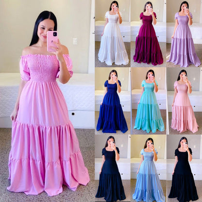 New new spring and summer  women's clothing dress one-word shoulder floral off-the-shoulder long color fairy skirt
